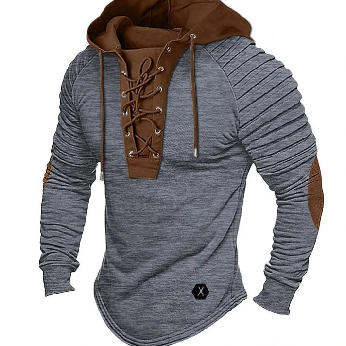 2024 Men's Spring and Autumn Hoodie Solid Color Lace-up Hooded Sports Streetwear Bronzing Sweatshirt