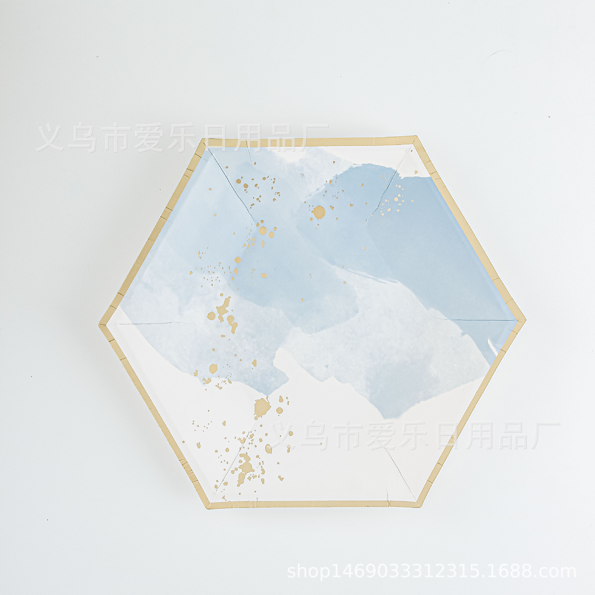 Picture of New ink blue hexagonal hot stamping paper plate wedding ceremony birthday party paper cups paper towels cross-border for now