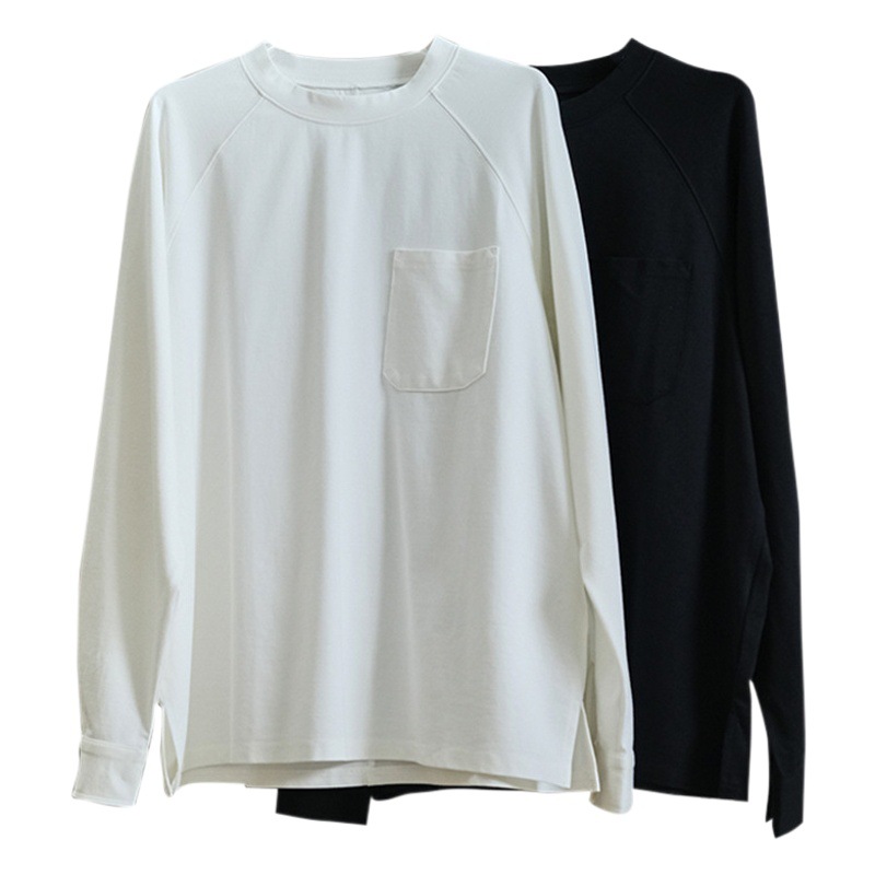 Louvre Spring and Summer New Korean Style Lazy Style Simple Round Neck Long Sleeve T-shirt Loose Slimming Casual Top for Women