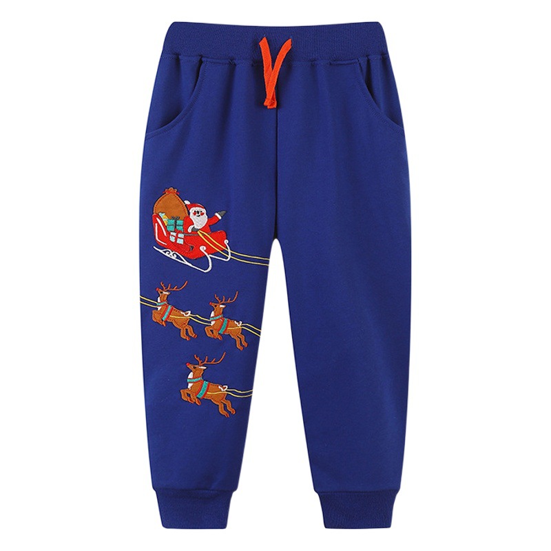 European and American Style Autumn New Children's Sweatpants Children's Cotton Trousers Boys Christmas Embroidered Pattern Sports Pants