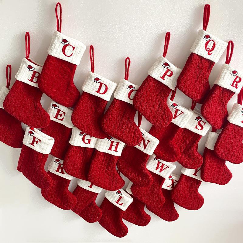 Zhongran Classic Red Letter Christmas Stocking Wool Knitted Christmas Stocking Festive Christmas Pendant Decoration
