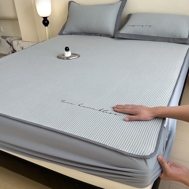 Picture of Category a Maternal and Infant Grade Waffle Ice Bean Mat Three-Piece Set Classy Ice Silk Mat Fitted Sheet Summer Air-Conditioned Soft Mat
