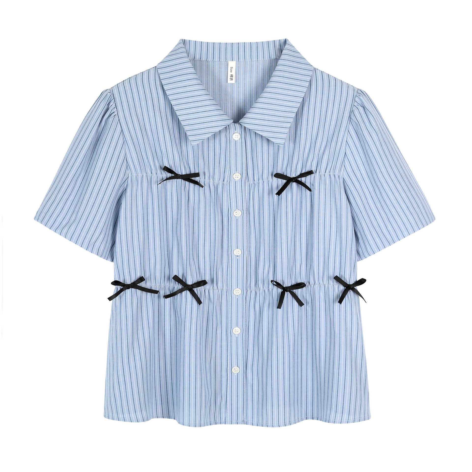 Picture of Salt Sweet Style Wear Academy Style Design Sense Bow Blue Shirt Women's Large Size Slim Shirt for Chubby Girls 62686