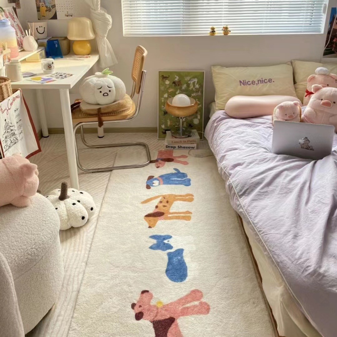 Cute Ins Style Cartoon Imitation Cashmere Slip Figure Bedroom Household Bedside Blanket Non-Slip Bay Window Mat Children's Game Mat