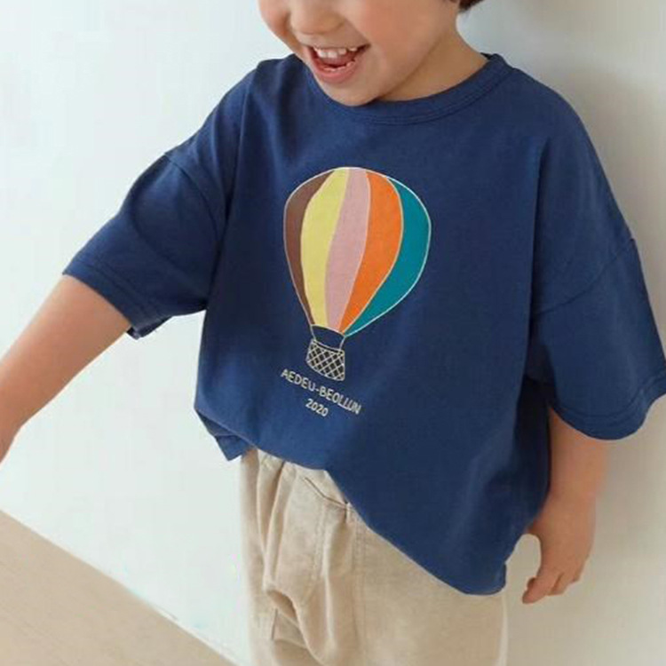 Ins Children's Summer New Top Simple Korean-style Cute Hot Air Balloon Printed Cotton Short-sleeved T-shirt for Boys and Girls 2
