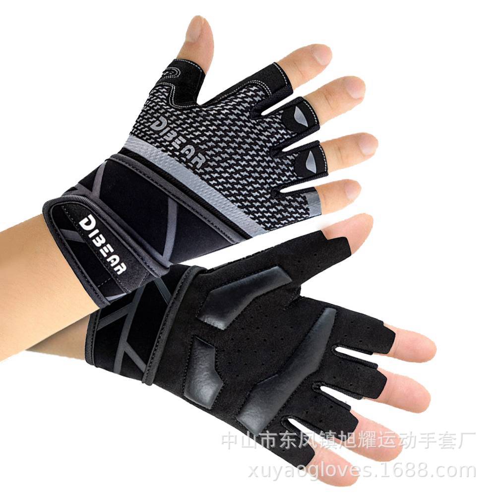 DIBEAR fitness sports half finger gloves lengthened wrist strap protection non-slip breathable easy to take off Dumbbell Training