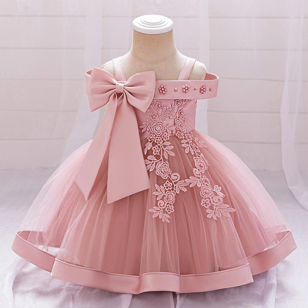 Picture of Foreign trade cross-border new children's wedding dress off-shoulder pearl embroidery girls performance princess puffy skirt summer