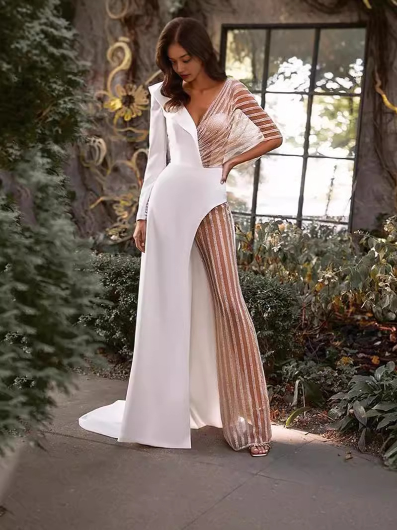 2024 Cross-border New V-neck Lace Irregular Stitching Dress dress Women