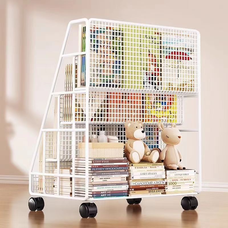Picture of Picture book storage rack, movable bookshelf under the table, storage shelf, floor wheel, home reading rack, baby children's bookcase