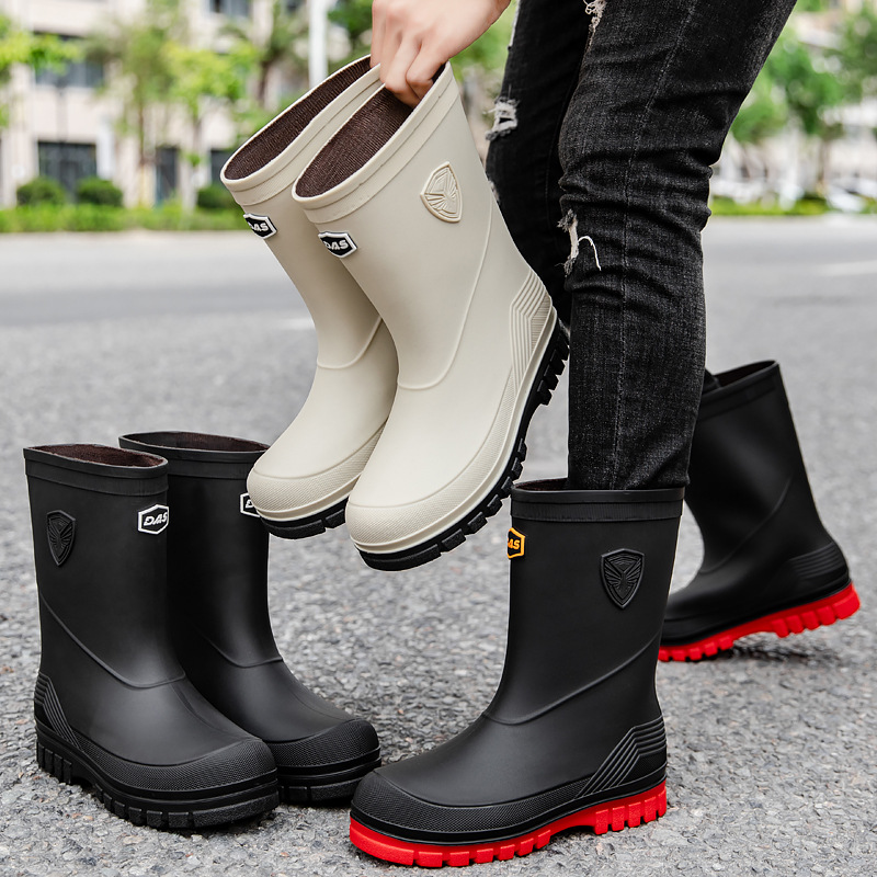 Casual All-match Rain Shoes Fashion Men's Waterproof Shoes Non-slip Wear-resistant Rain Boots Adult Mid-barrel Rubber Shoes Kitchen Work Shoes