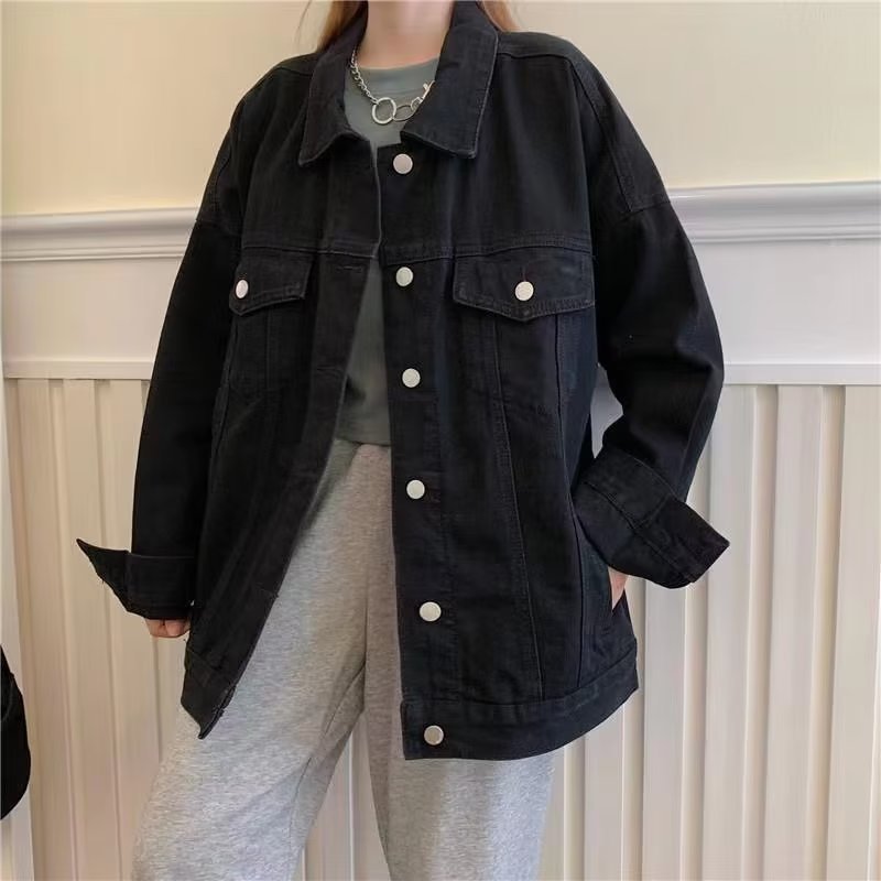 2023 Spring and Autumn New Black Denim Jacket Women's Loose Korean-style bf Casual Denim Student Jacket Trendy