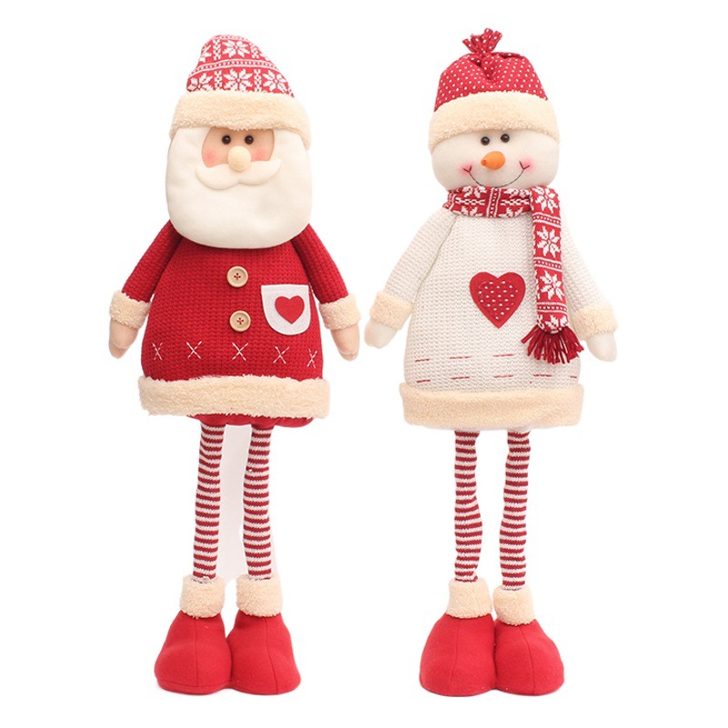 28.3in Stretchable Leg Knitted Fabric Santa Claus Snowman Deer Doll New Year Holiday Decoration Ornaments