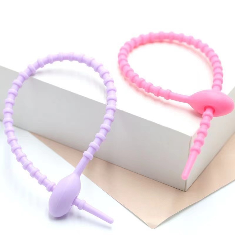 Picture of Self-locking storage soft rubber rope cartoon diy key ring silicone cable tie color data cable tie can be reused