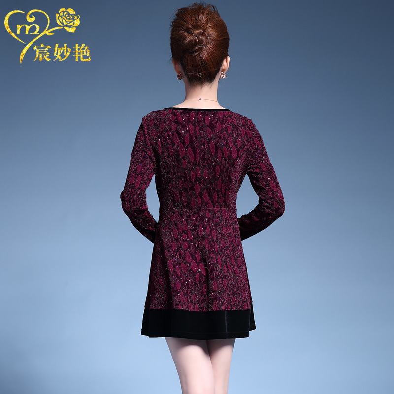 Picture of Chen Miaoyan middle-aged and elderly women's dress long velvet stitching long sleeve Korean plus size base skirt wholesale