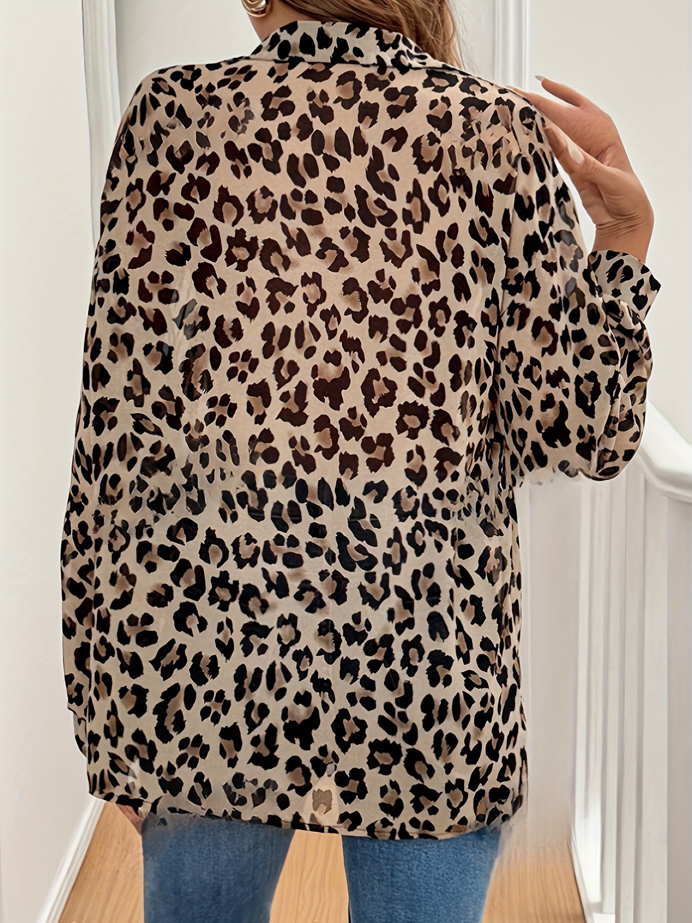 Picture of European and American Cross-Border Amazon New Elegant Leopard Print Long-Sleeved Loose Shirt Top