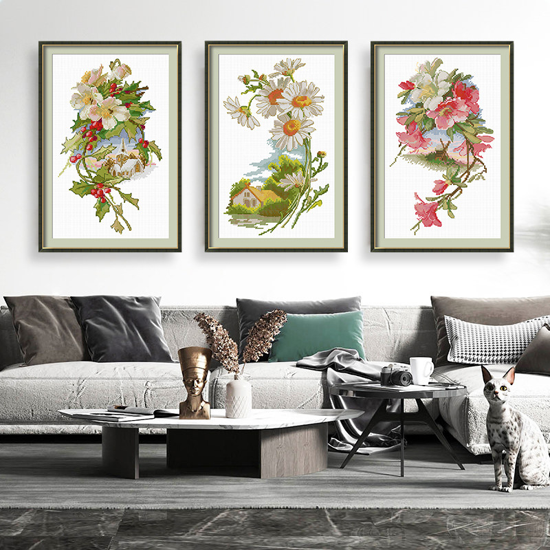 Picture of Cross stitch living room dining room small fresh simple flower plant 2021 new thread embroidery diy handmade embroidery