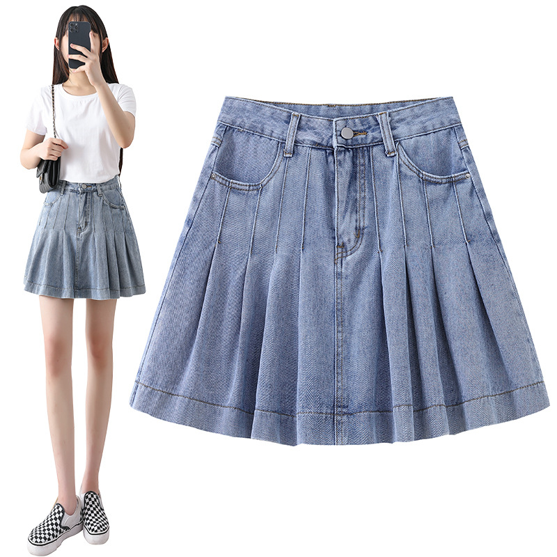 Real shot 2025 short skirt trouser skirt slimming cake skirt skirt Denim wash water high waist summer umbrella skirt plus size