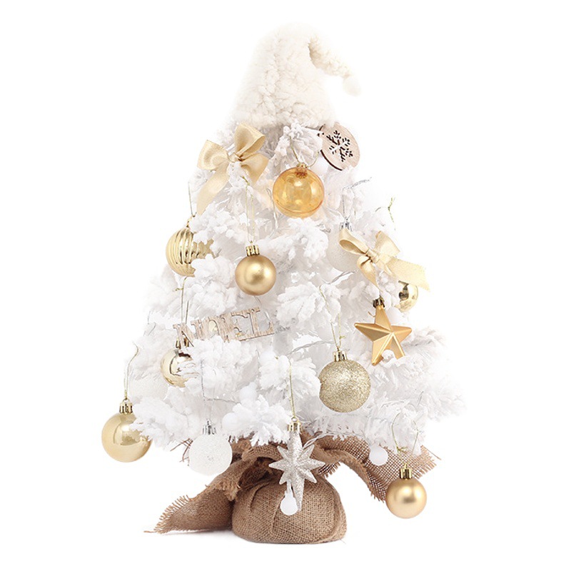 Amazon Cross-border New Christmas Decorations White PVC Flocking Mini Desktop Christmas Tree suit Ornaments