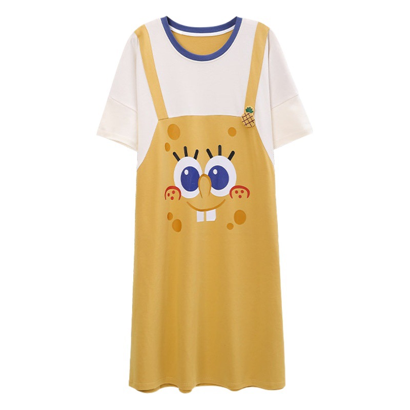 Summer New Sweet Cute Nightdress Women's Korean-style Round Neck High-value plus size Loose Outer Wear Home Clothes Ins