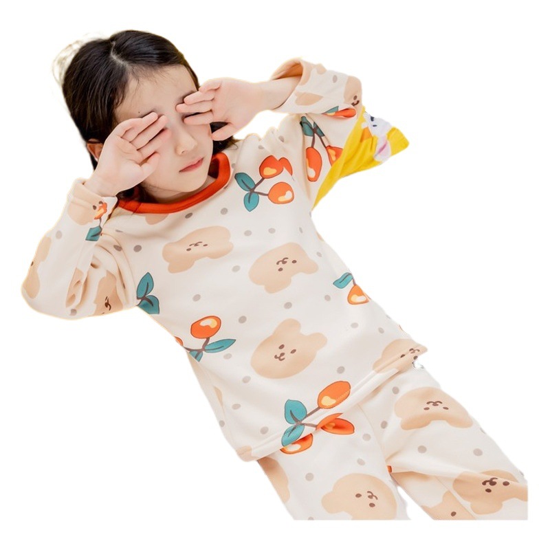 Picture of Children's thermal underwear children's clothing fleece-lined thickened suit boys' autumn clothes long pants girls' winter clothes bottoming two-piece suit fashion
