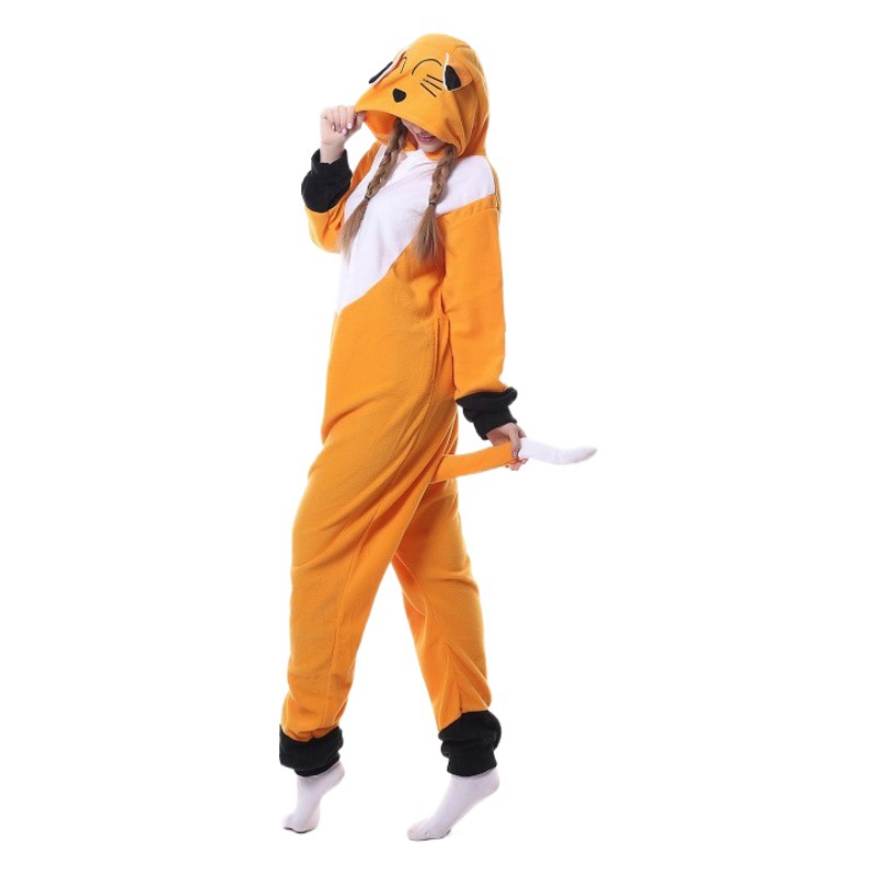 Factory wholesale polar fleece Cartoon Cartoon orange fox animal one-piece pajamas couple stage performance clothing
