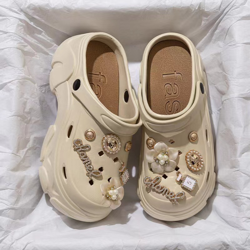 4.0 Heightening Croc Shoes Pvc Women's Summer 2024 New Cute Pancake Thick-Soled Non-Slip Baotou Slippers