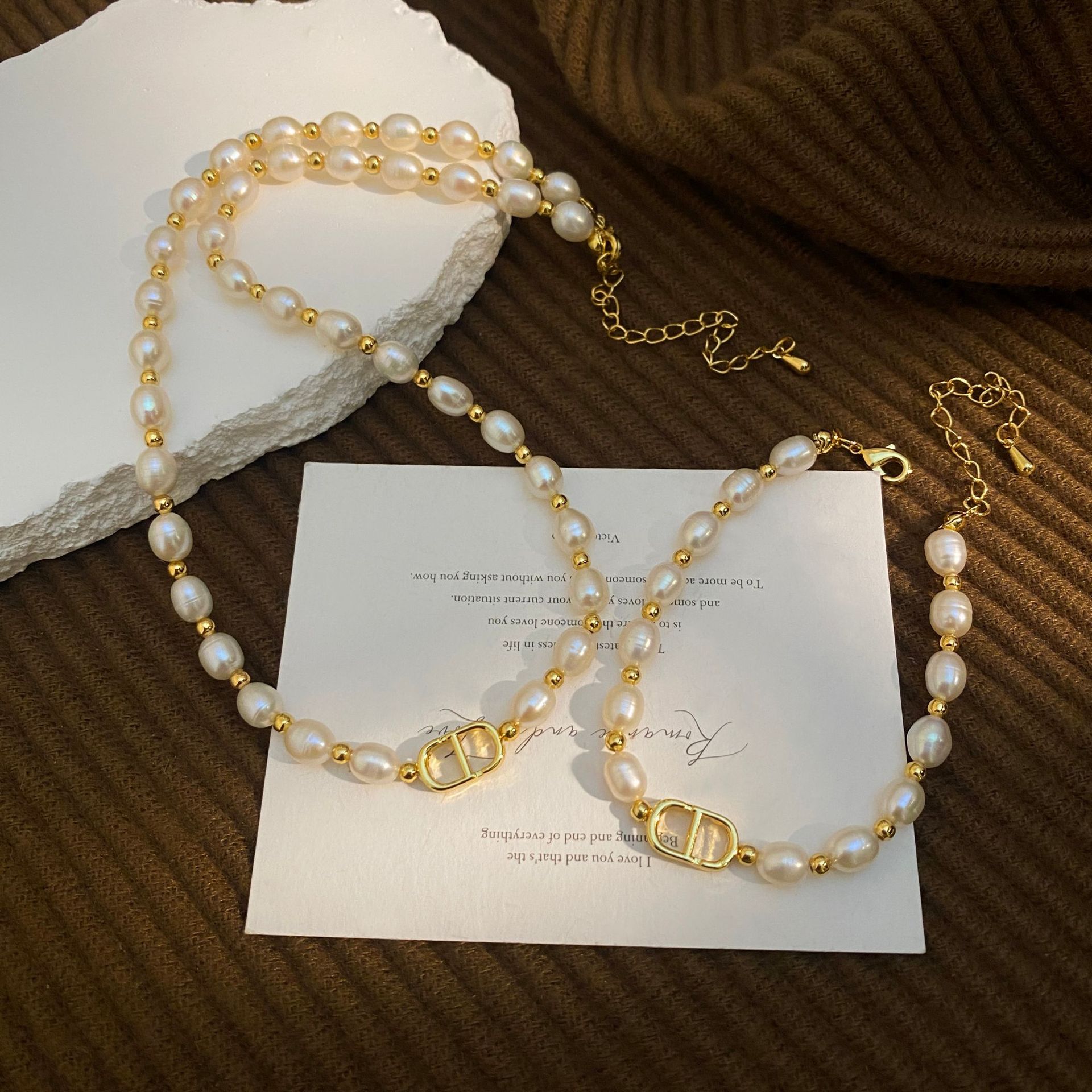 CD Pig Nose Natural Pearl Necklace Women's All-Match High-Level Necklace Chain Gold Beads Pearl Accessories Woolen Chain Clavicle Chain