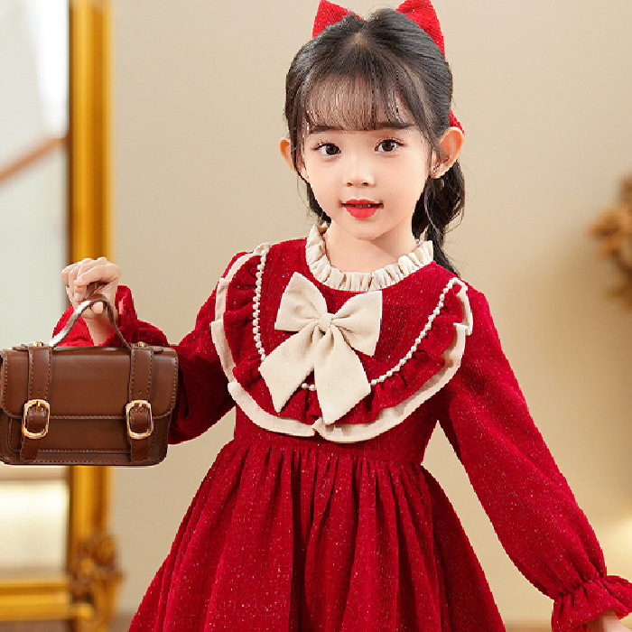 Girls Baby Korean Autumn and Winter Western Style Princess Dress 2024 New Autumn and Winter Winter Style Skirt Children Autumn