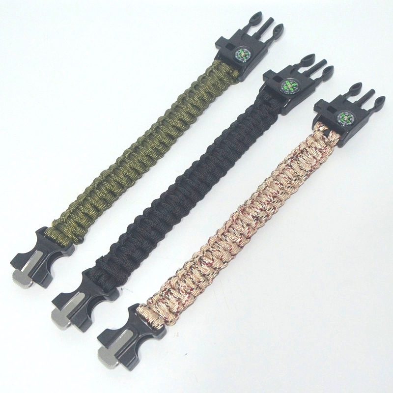 Outdoor five-in-one compass Flint whistle multi-purpose escape survival hand rope emergency survival umbrella rope bracelet