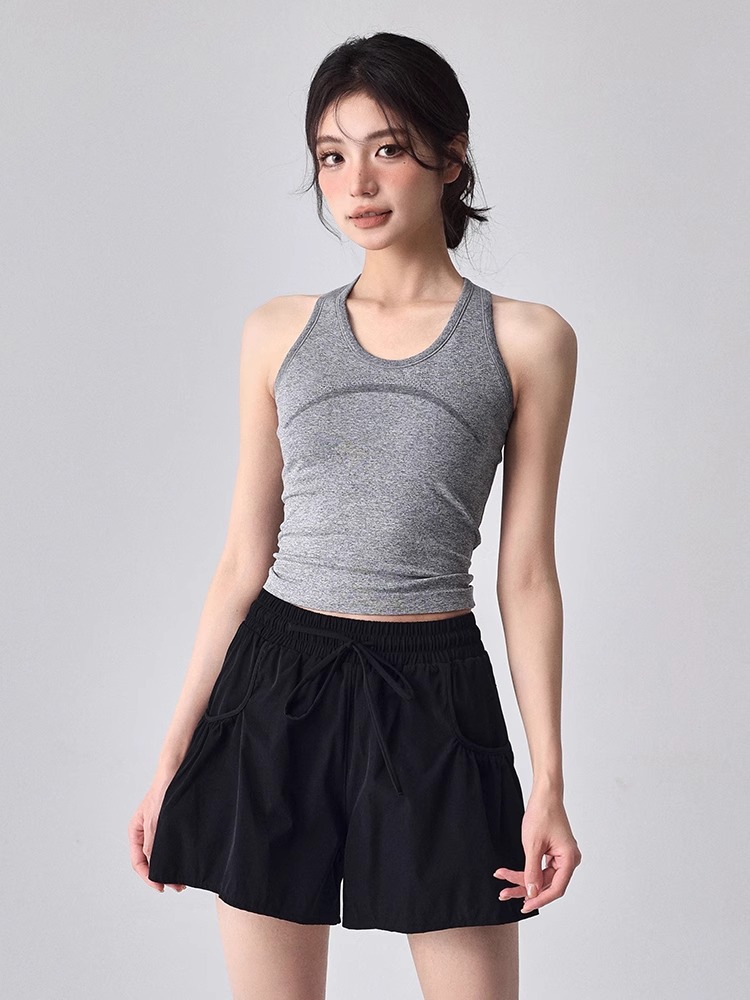 Summer I-shaped Beautiful Back Inner Wearing One-piece Underwear with Chest Pad Tight Body-Slimming Outer Wearing Fitness Yoga Sports Vest