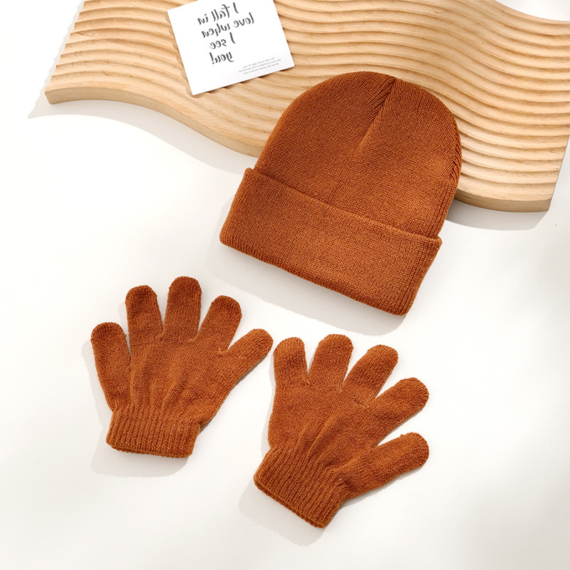 Picture of Autumn and Winter Children's Knitted Hat Gloves Two-Piece Acrylic Children's Wool Cap Children's Knitted Gloves in stock Children's Cap