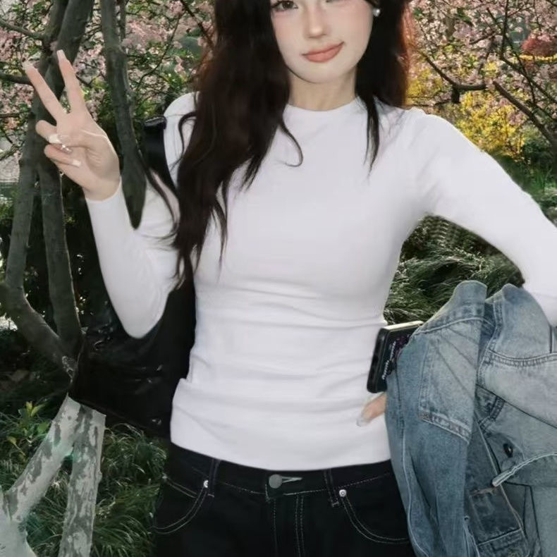 American Hot Girl Slim Long Sleeve T-shirt for Women, 2025 Spring/Autumn New Crew Neck Inner Layering Base Layer