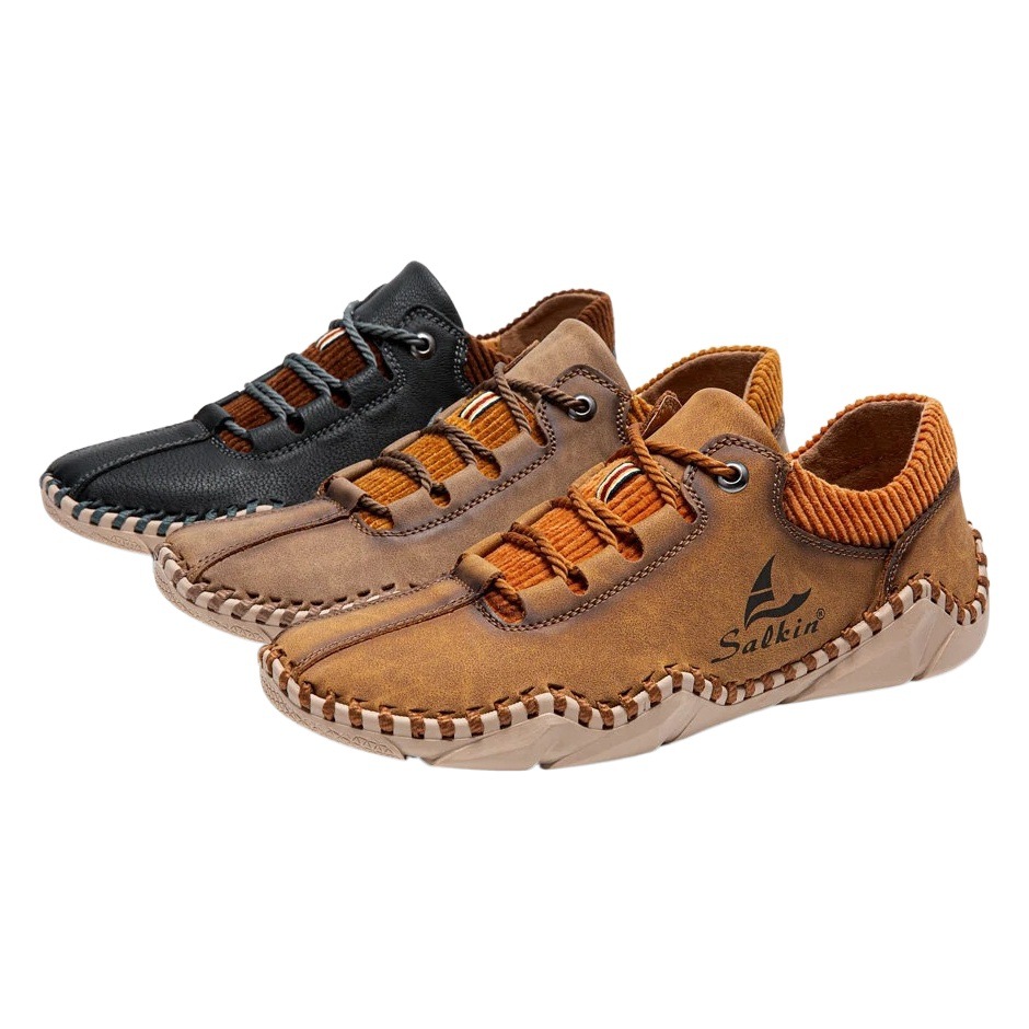 2023 autumn new casual leather shoes fashion hand-stitched lace-up foreign trade plus size breathable lazy shoes
