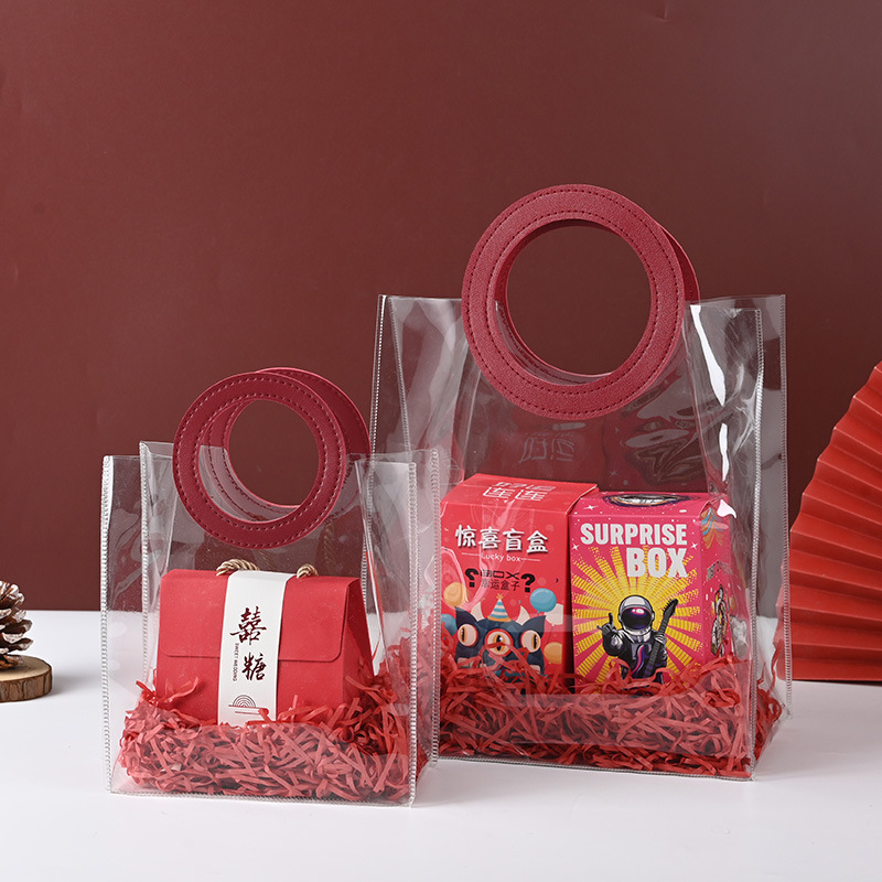 In stock wedding candy hand gift bag round handbag pvc plastic transparent packaging bag gift bag cosmetics