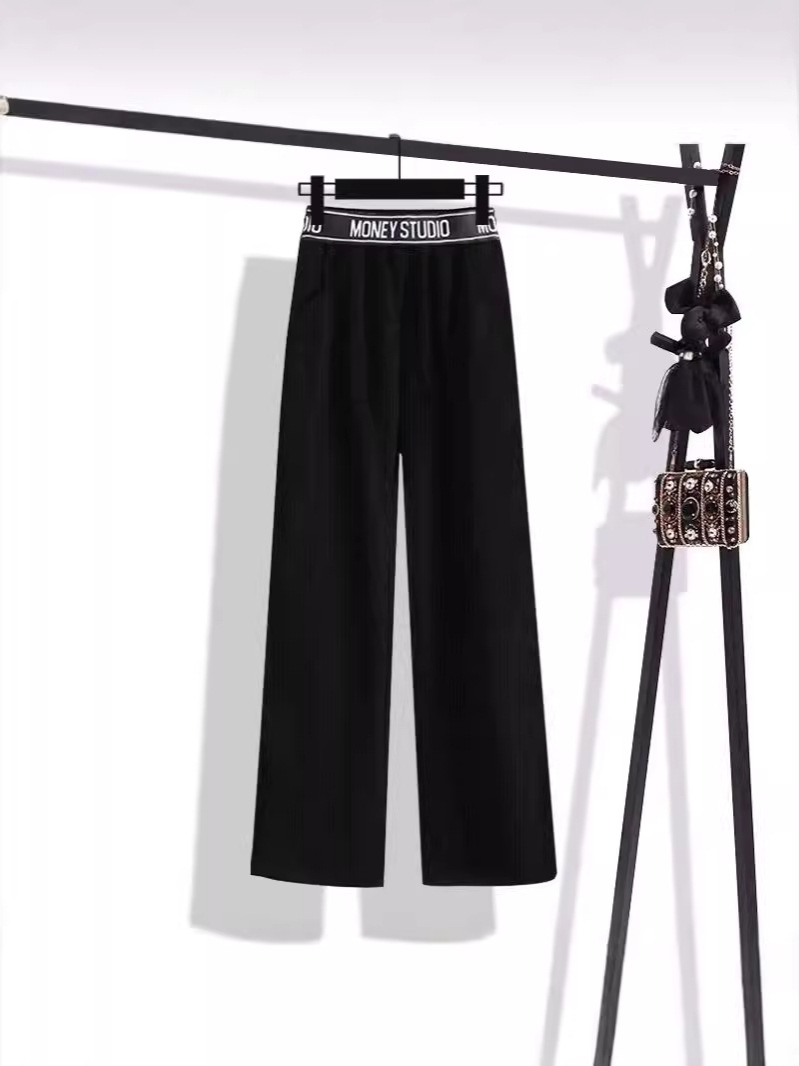 Straight Casual Pants Women's Ice Silk Wide Leg Pants Women's Autumn New Women's Thin High Waist Cropped Pants Loose Slimming