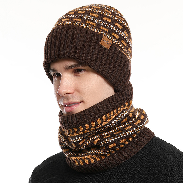 Picture of 2025 European and American Autumn and Winter Men's Warm Woolen Hat Knitted Thickeneded Adult Hat Neck Scarf Gloves Three-Piece Set Manufacturer