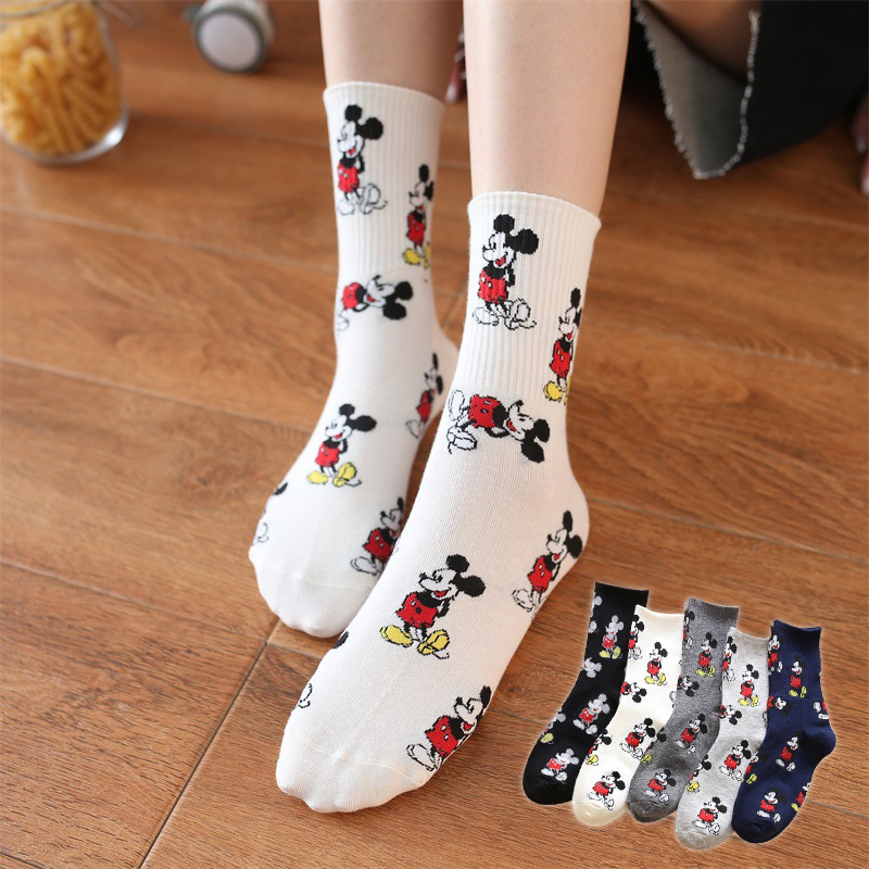 Korean style college style cartoon mouse mid-tube socks versatile autumn and winter cotton comfortable cotton socks women's socks sports socks