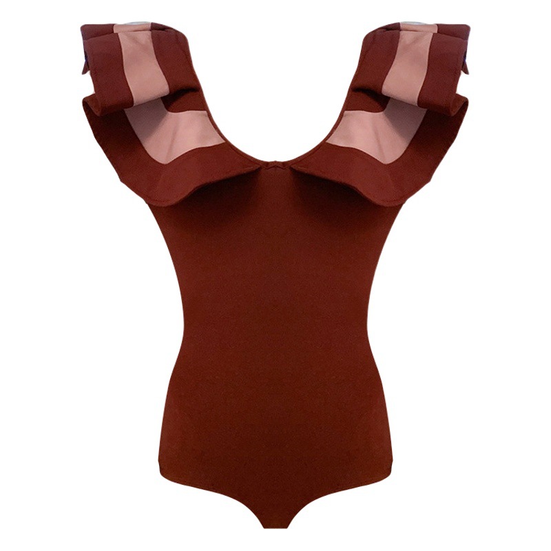 ins Japanese and Korean Style Swimsuit Women's Big Collar Belt New Fashion Slim Look One-piece Sexy Bikini Hot Spring Swimsuit