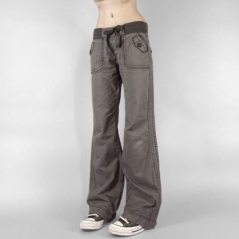 Picture of European and American Style Distinctive Street Slim-fit Slimming Workwear Trousers Women's Straight Wide Pants Strap Low Waist Casual Jeans Trendy