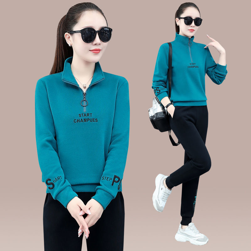 Sports suit women's autumn 2023 new fashion stand collar long sleeve leisure running clothing women's sweater two-piece fashion