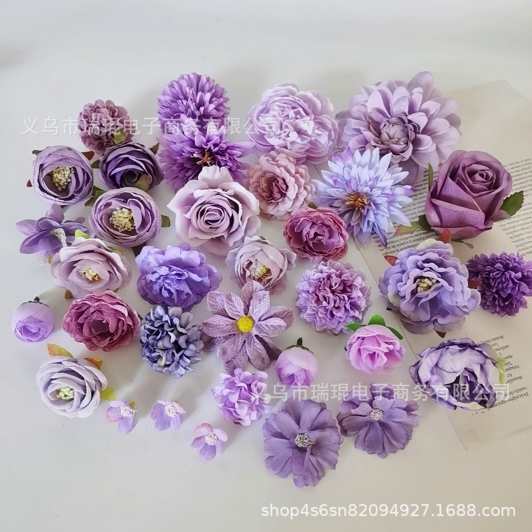 Picture of Purple artificial flower artificial flower silk flower diy handmade wreath headdress hair accessories wedding set