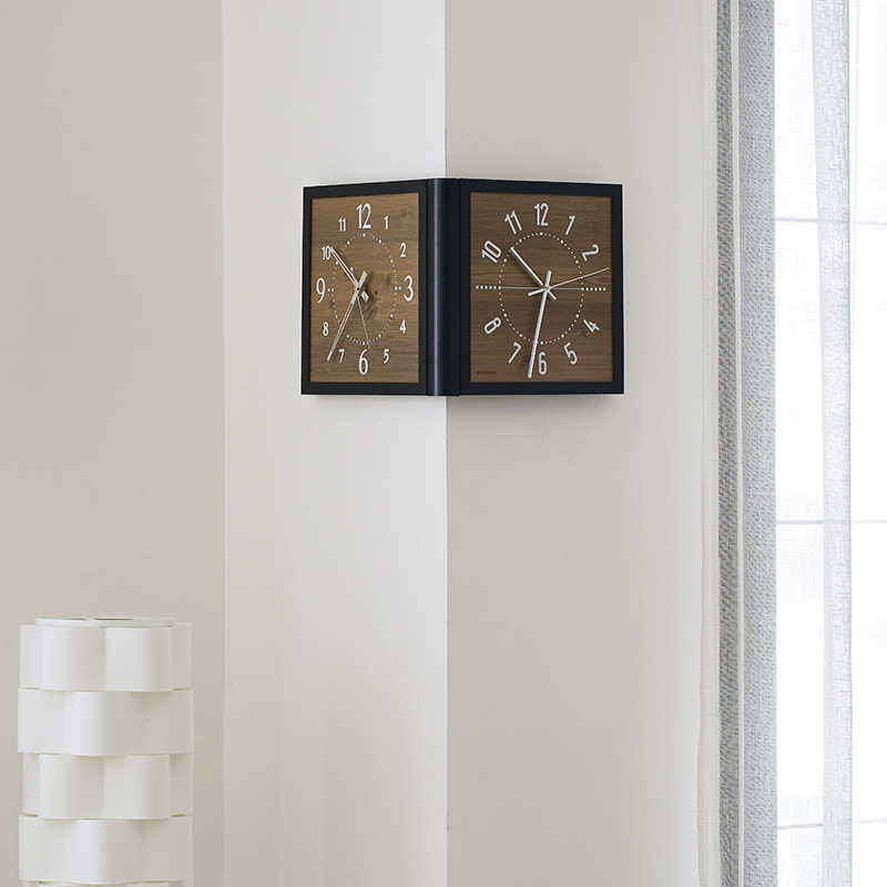 WOZOOM House Quasi-Punch-Free Living Room Double-Sided Corner Wall Clock Creative Corner Clock Antique Wall Clock