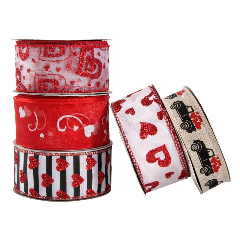 in stock Tanabata Valentine's Day Wedding Love Wire Edge Ribbon Atmosphere Decoration Ribbon Gift Box Packaging Ribbon