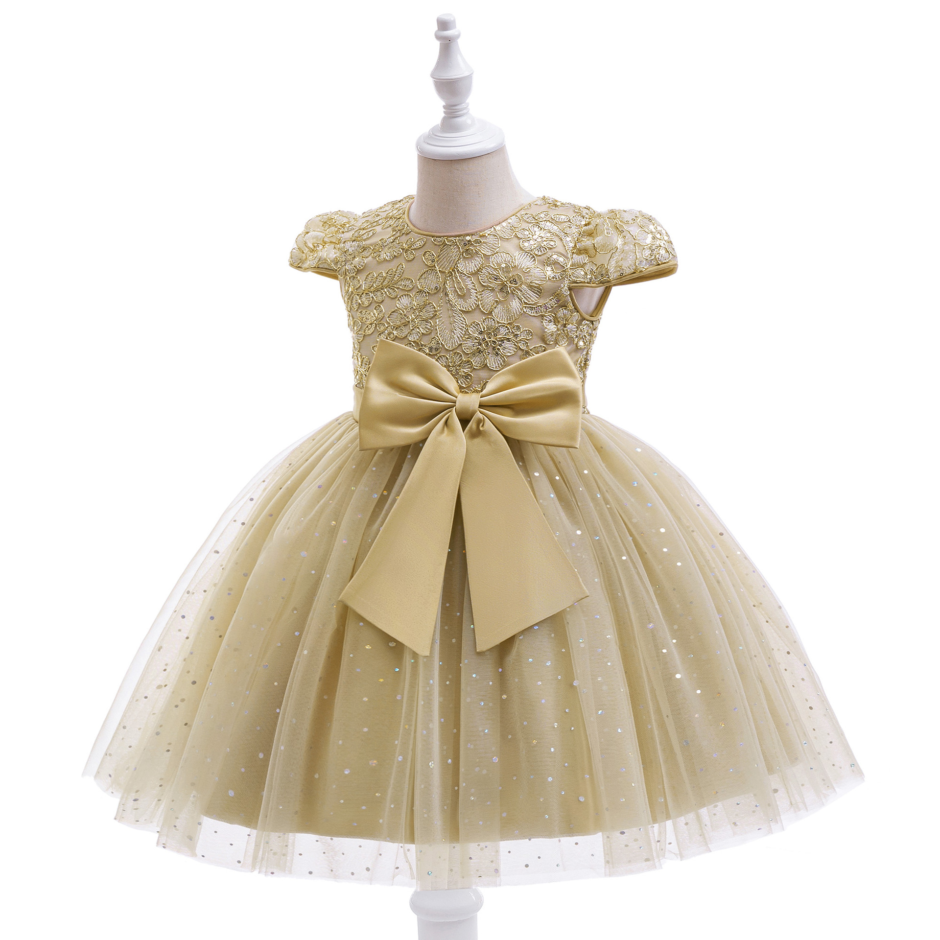 Picture of 2025 Girls Princess Dress Sister Style Mesh Dress Photo Shoot Dress Embroidered Round Neck Dress Sister Dress
