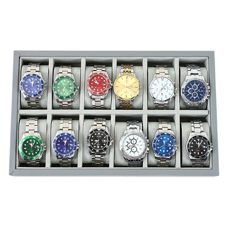 Gray PU leather watch display tray large capacity 30 grid watch display tray men and women bracelet storage tray