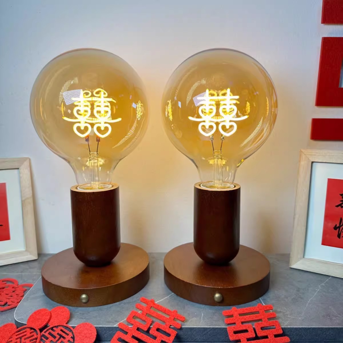 Original Double Happiness Lamp, Wedding Room Creative Table Lamp, Wedding Everlasting Lamp, Wedding Gift Night Lamp, Cross-Border Supply