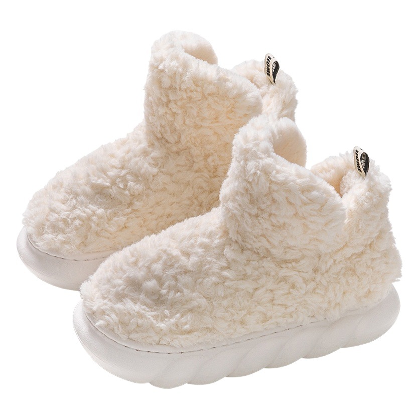 Thick-Soled Snow Boots for Women, Winter Home Use, Warm Confinement Fleece-Lined, Thickeneded Anti-Slip Cotton Shoes for Women to Wear Outside