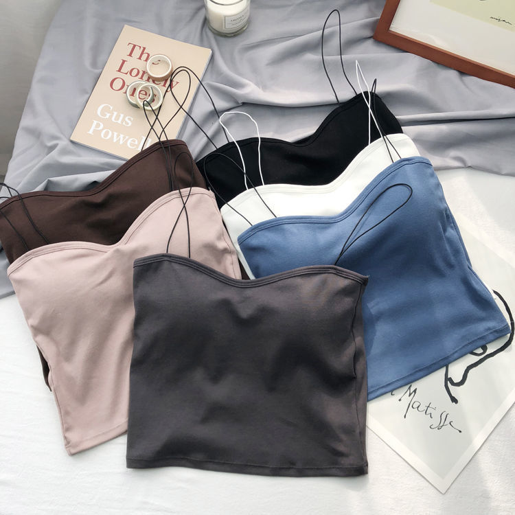 Oil Painting Girl Beautiful Back Sling Small Vest Thread Cotton Thin Belt Tube Top with Chest Pad Outer Short Base Underwear for Women