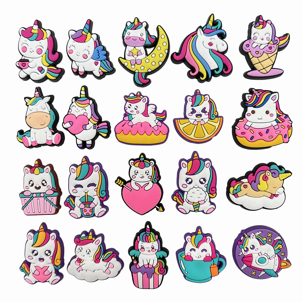 suit 20 New Unicorn Hole Shoes Shoe Flower Shoe Buckle PVC Soft Rubber Shoe Accessories DIY Decorative Removable