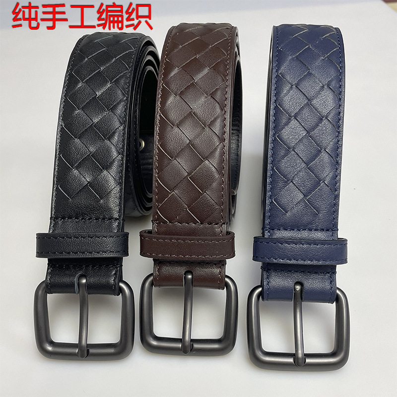 3.5Bv Genuine Purchase-Grade Couple Belt, First-Layer Cowhide Pin Buckle Gift Box, Fine Packaging, Hand-Woven Belt